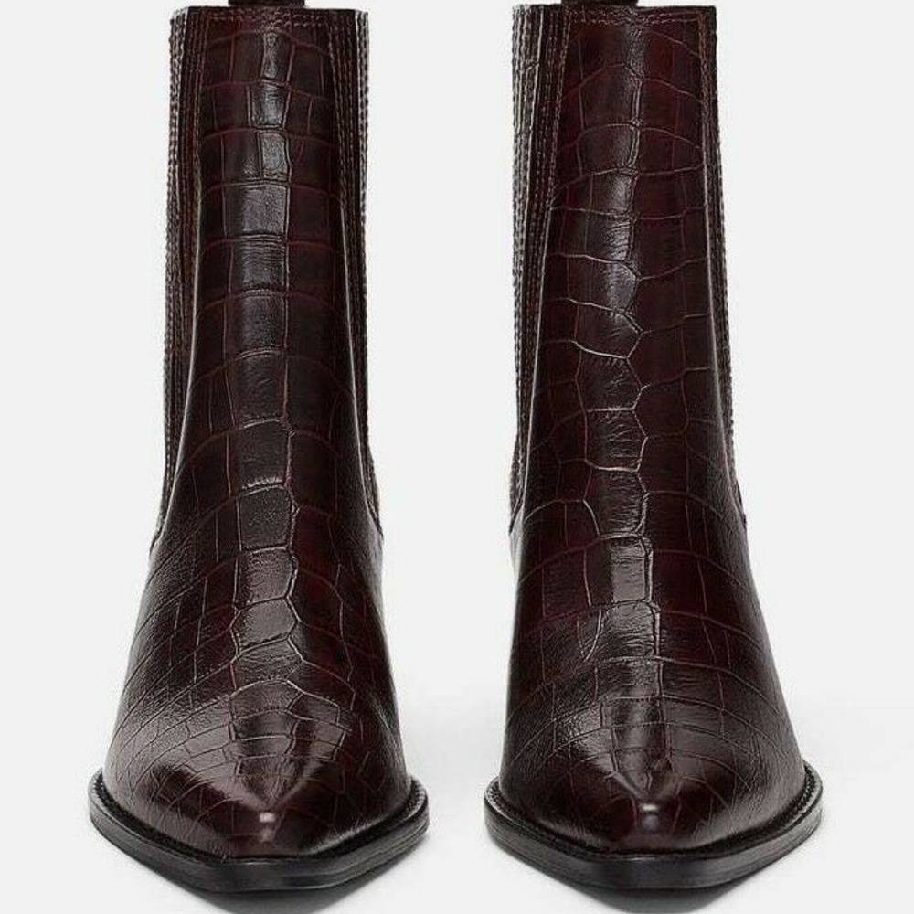 ZARA SZ 39 MOCK CROC LEATHER ANKLE BOOT PRE-OWNED